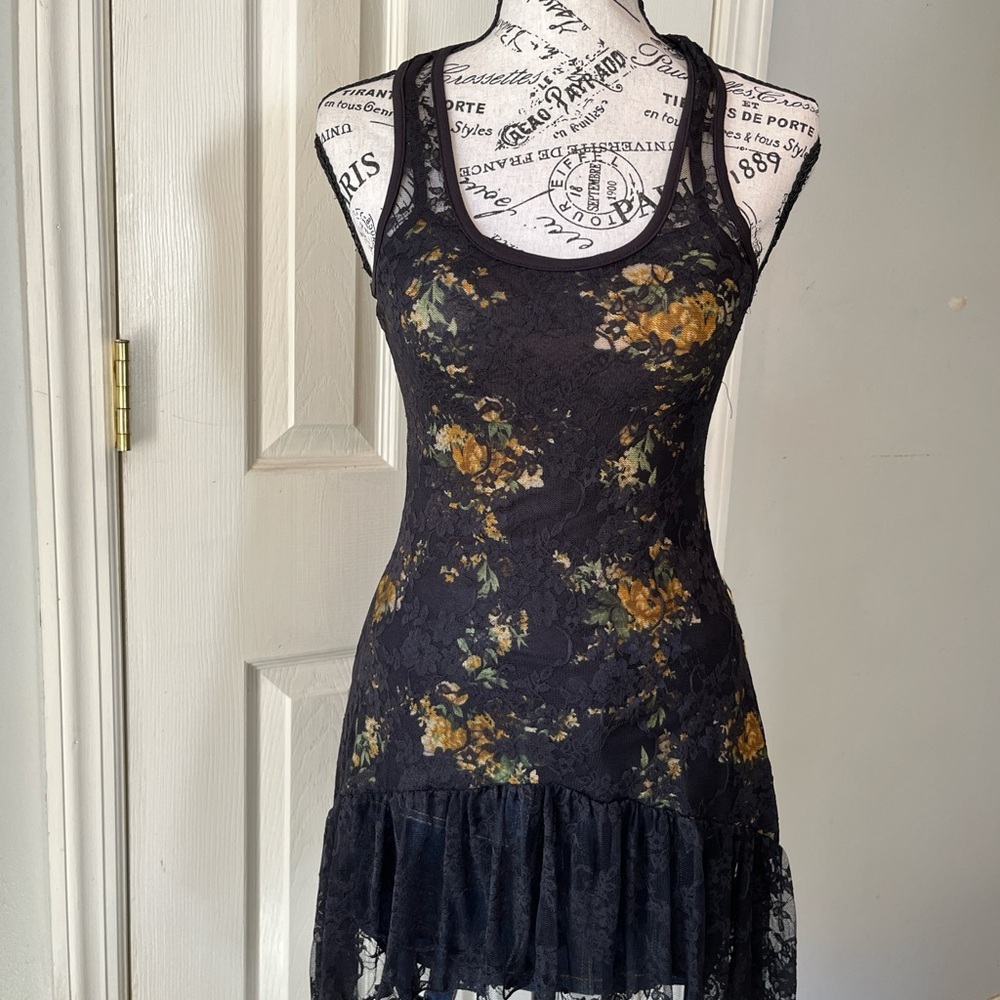 Y2k Dark Fairy Floral Witchy Lace Overlay Sleeveless Grunge Halter Top